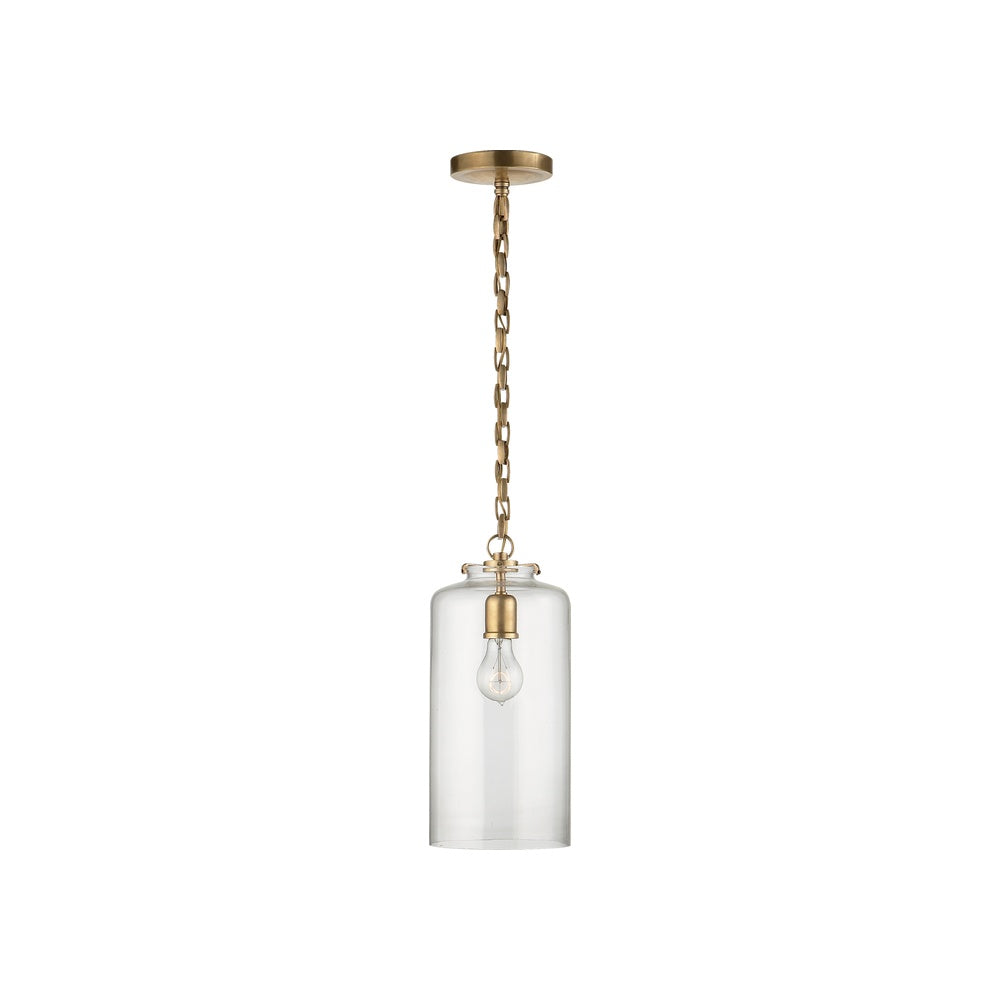 Katie Cylinder Pendant LIGHTING - pendant Visual Comfort Hand-Rubbed Antique Brass Clear Glass