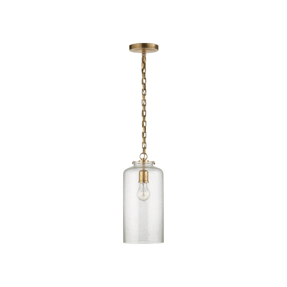 Katie Cylinder Pendant LIGHTING - pendant Visual Comfort Hand-Rubbed Antique Brass Seeded Glass