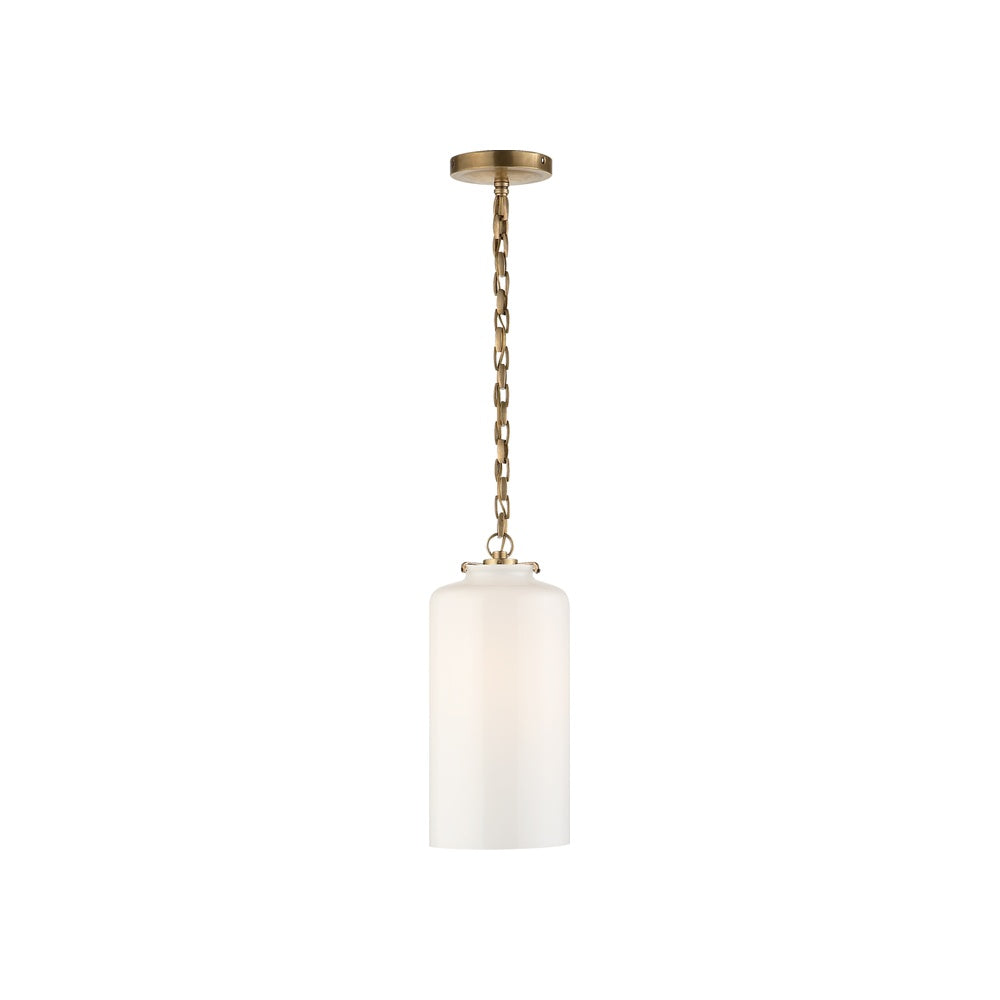 Katie Cylinder Pendant LIGHTING - pendant Visual Comfort Hand-Rubbed Antique Brass White Glass