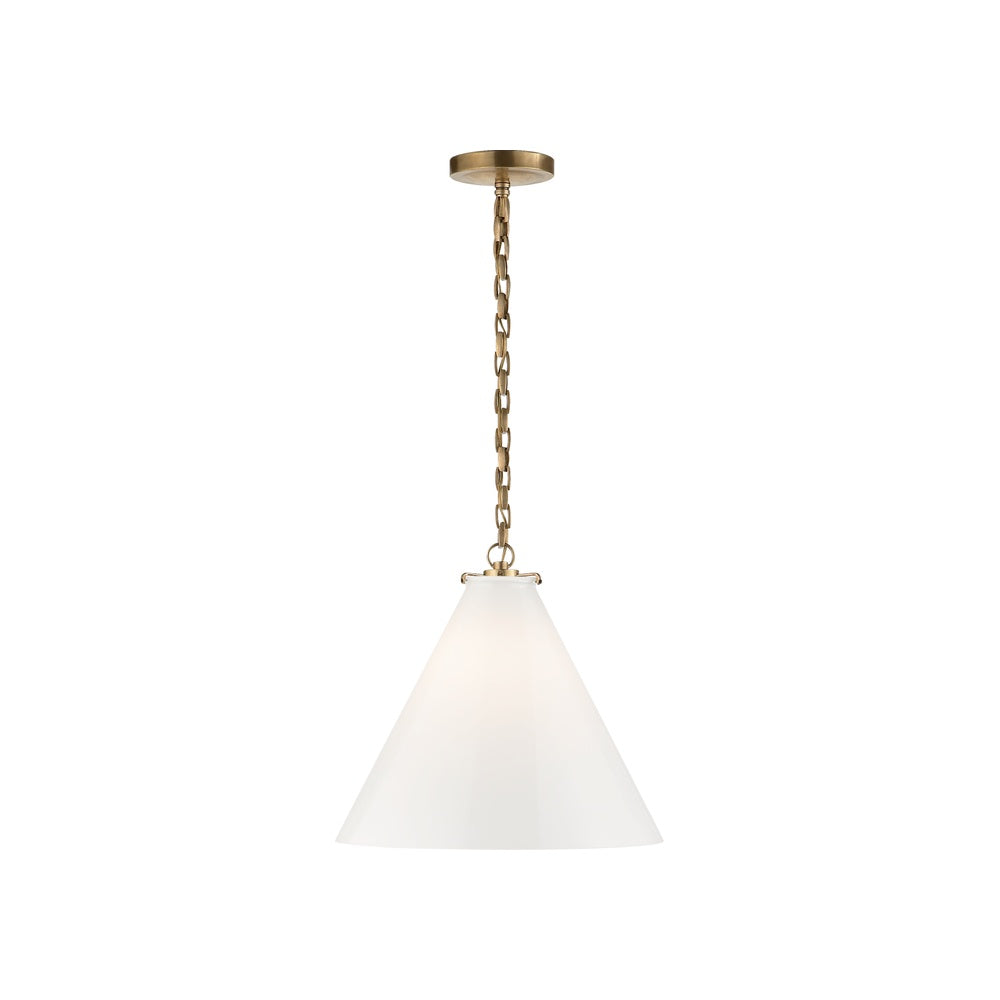 Katie Conical Pendant LIGHTING - pendant Visual Comfort Hand-Rubbed Antique Brass White Glass