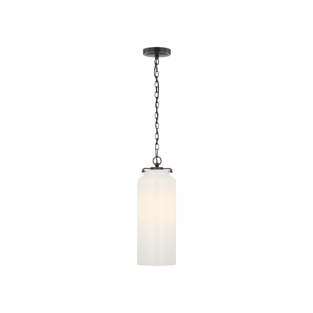 Katie Large Cylinder Pendant LIGHTING - pendant Visual Comfort Bronze White Glass