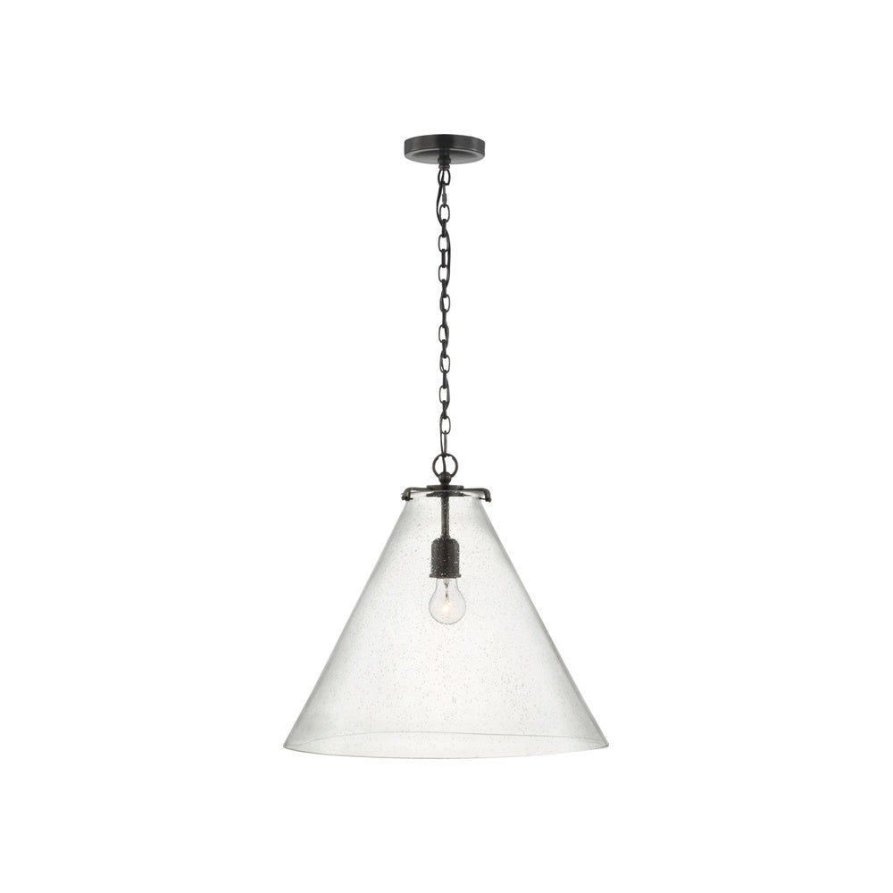 Katie Large Conical Pendant LIGHTING - pendant Visual Comfort Bronze Seeded Glass