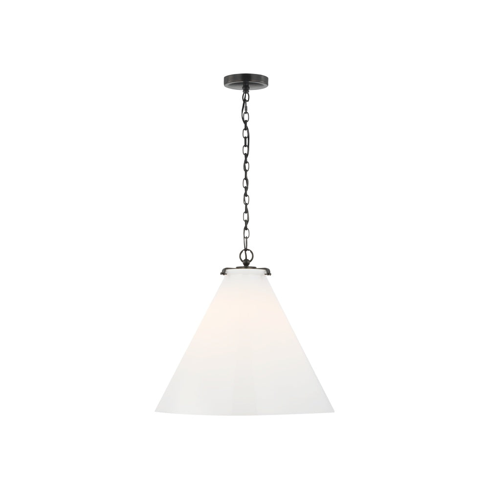 Katie Large Conical Pendant LIGHTING - pendant Visual Comfort Bronze White Glass