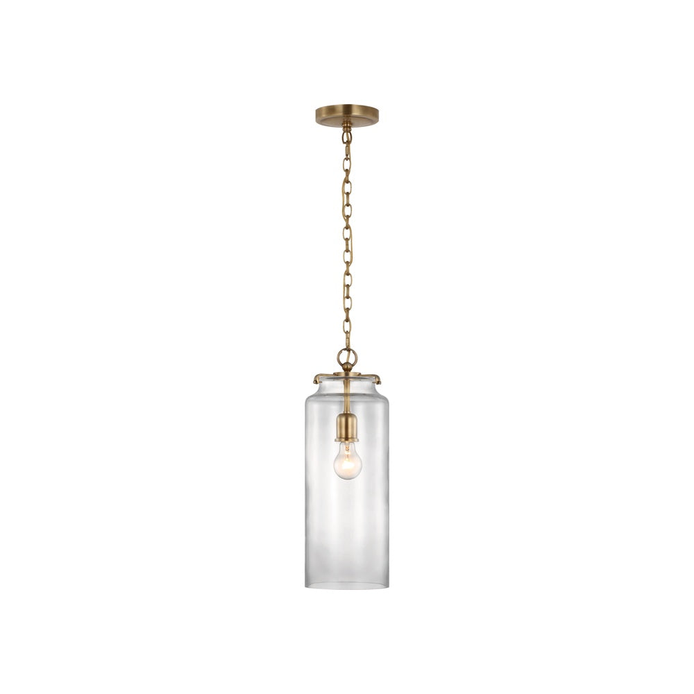 Katie Large Cylinder Pendant LIGHTING - pendant Visual Comfort Hand-Rubbed Antique Brass Clear Glass
