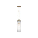 Katie Large Cylinder Pendant LIGHTING - pendant Visual Comfort Hand-Rubbed Antique Brass Clear Glass