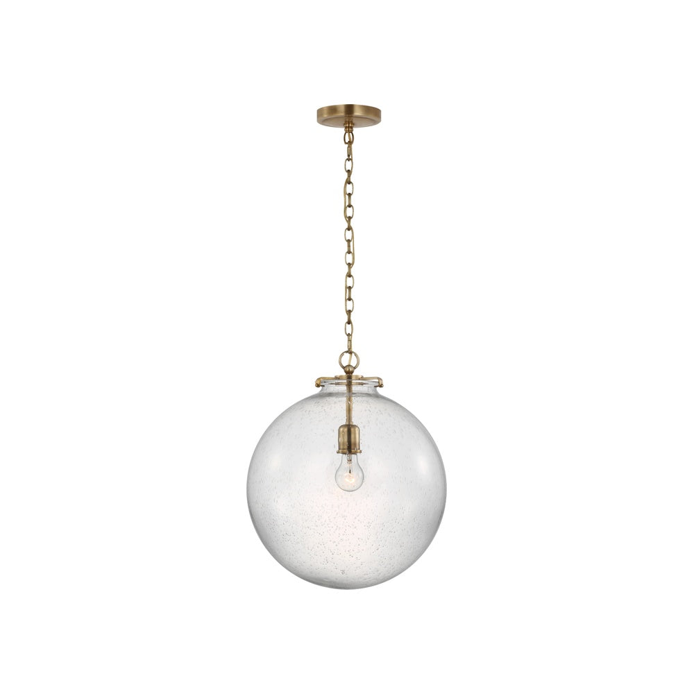 Katie Large Globe Pendant LIGHTING - pendant Visual Comfort Hand-Rubbed Antique Brass Seeded Glass
