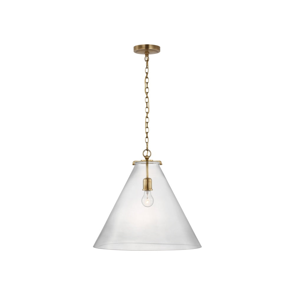 Katie Large Conical Pendant LIGHTING - pendant Visual Comfort Hand-Rubbed Antique Brass Clear Glass