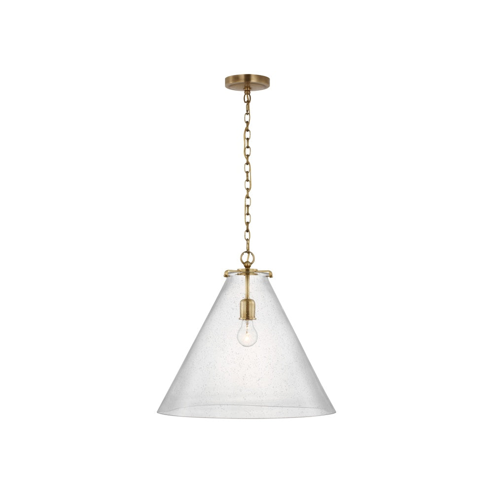 Katie Large Conical Pendant, Antique Brass Seeded Glass