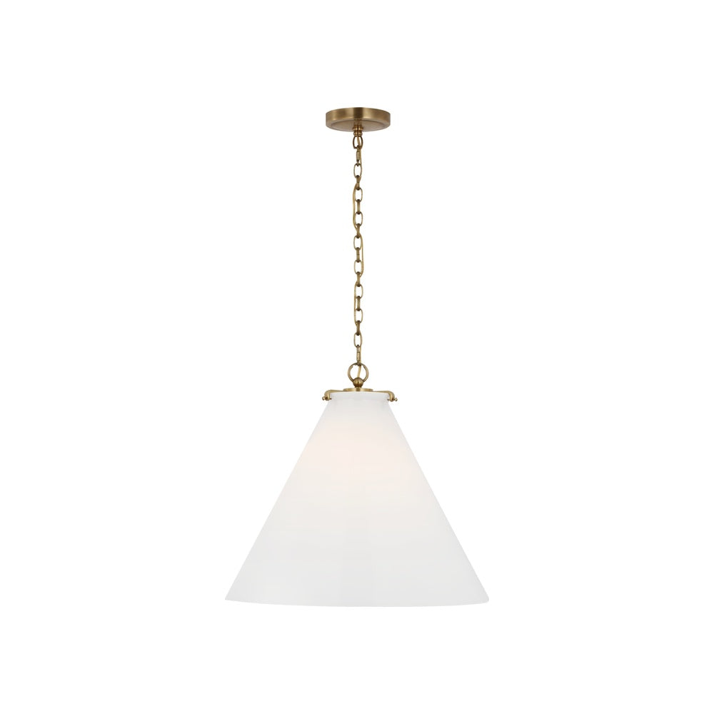 Katie Large Conical Pendant, Antique Brass White Glass