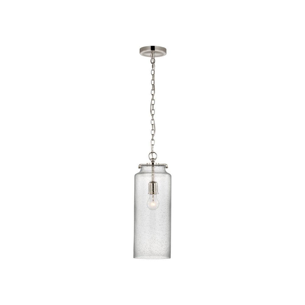 Katie Large Cylinder Pendant LIGHTING - pendant Visual Comfort Polished Nickel Seeded Glass