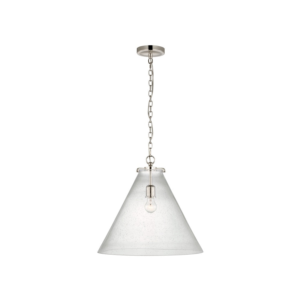 Katie Large Conical Pendant LIGHTING - pendant Visual Comfort Polished Nickel Seeded Glass