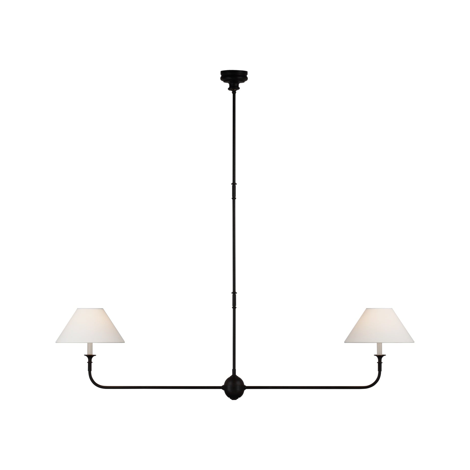 CUSTOMIZED SIZE/ SPECIAL ORDER: Piaf Large Two Light Linear Pendant LIGHTING - pendant Visual Comfort - Signature Aged Iron and Ebonized Oak 30"-81"