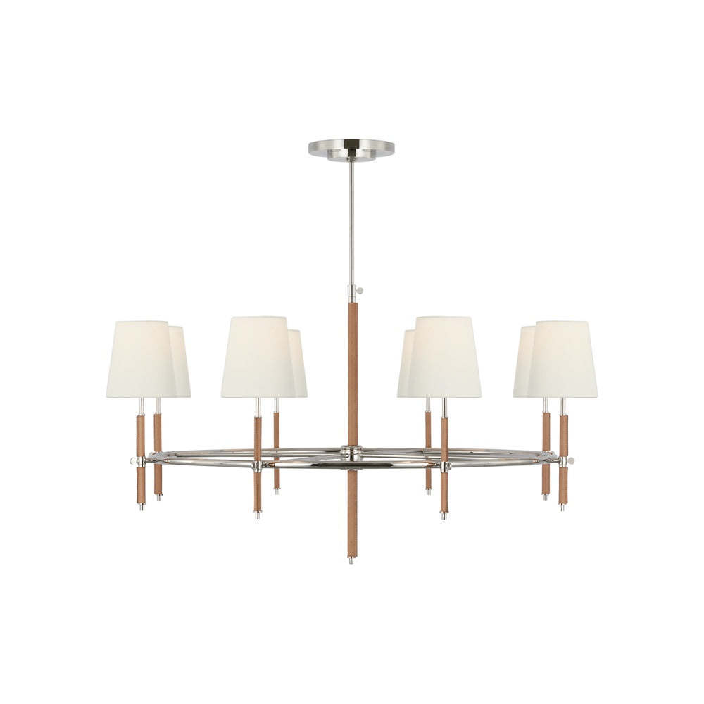 Bryant Wrapped Ring Chandelier LIGHTING - chandelier Visual Comfort - Signature Polished Nickel and Natural Leather 4" x 5.5" x 6" Linen