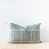 Lumbar sage bhujodi pillow cover with fringe on side edge