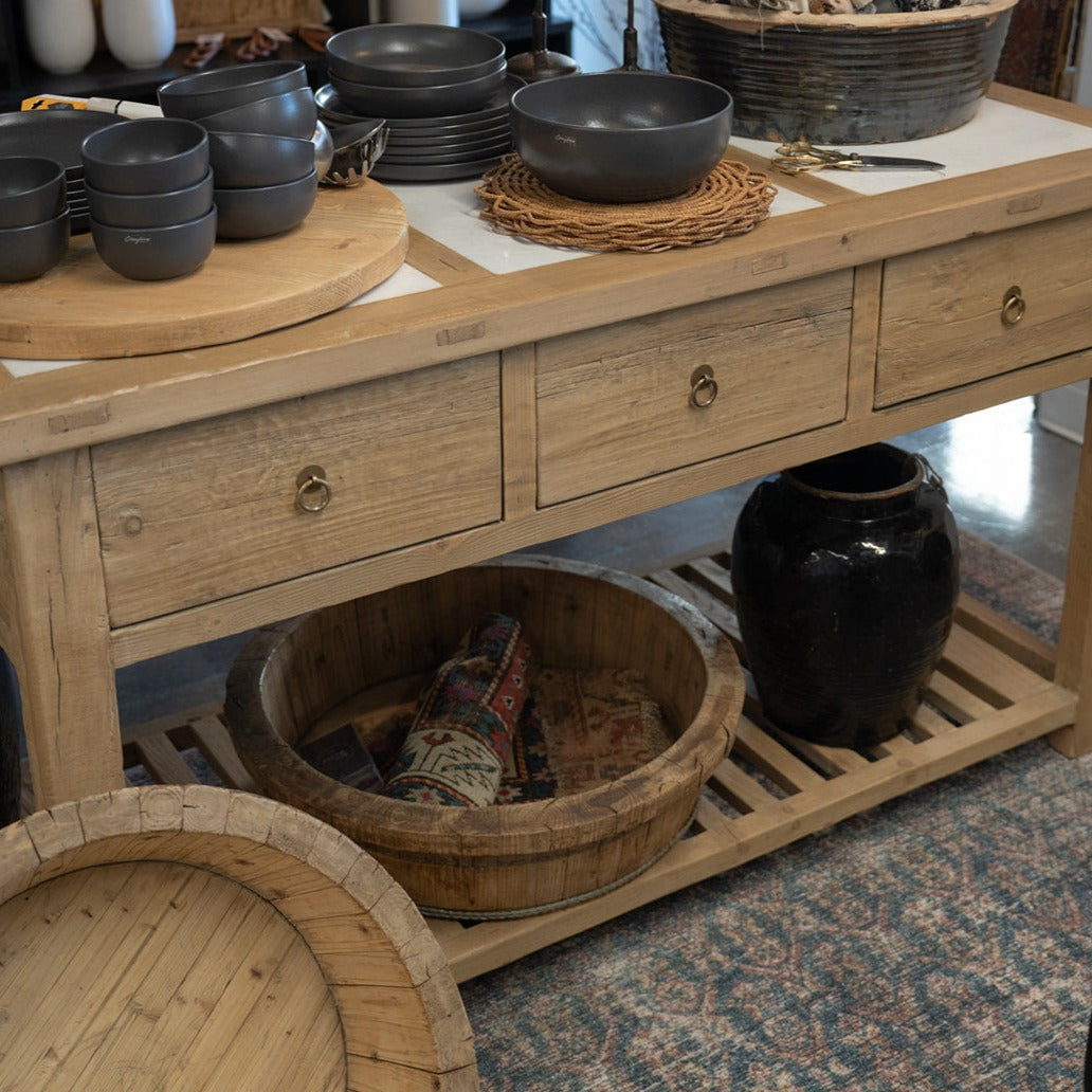 FLOOR MODEL - Sawyer Reclaimed Wood Island with Marble inserts FURNITURE - floor model Hauer Market