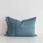 Cerulean Silk Bhujodi Fringe Pillow Cover 3 - PILLOWS - Bhujodi - cool Rug & Weave Pillows 14" x 20"