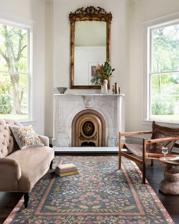 Rifle Paper Co. X Loloi/ Fiore Navy/ Rust Rug 3 - RUGS - patterned Loloi