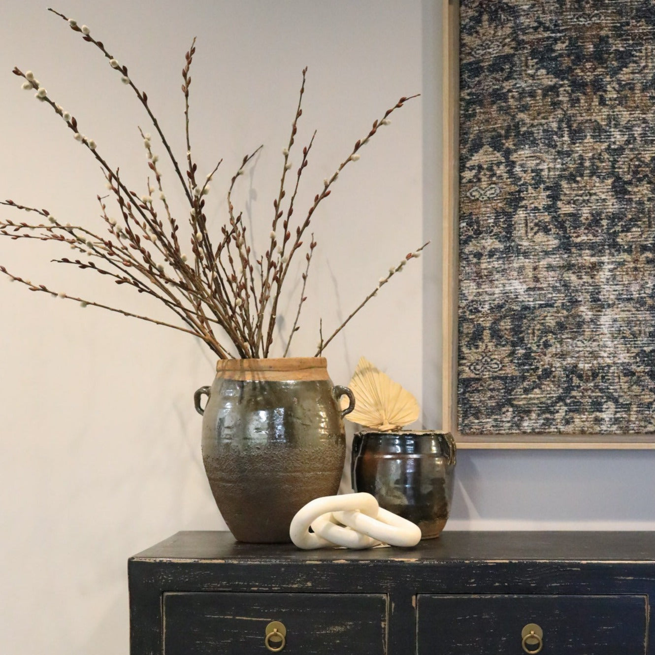 Found Dark Glazed Tall Kitchen Pot with Handles - Rug & Weave