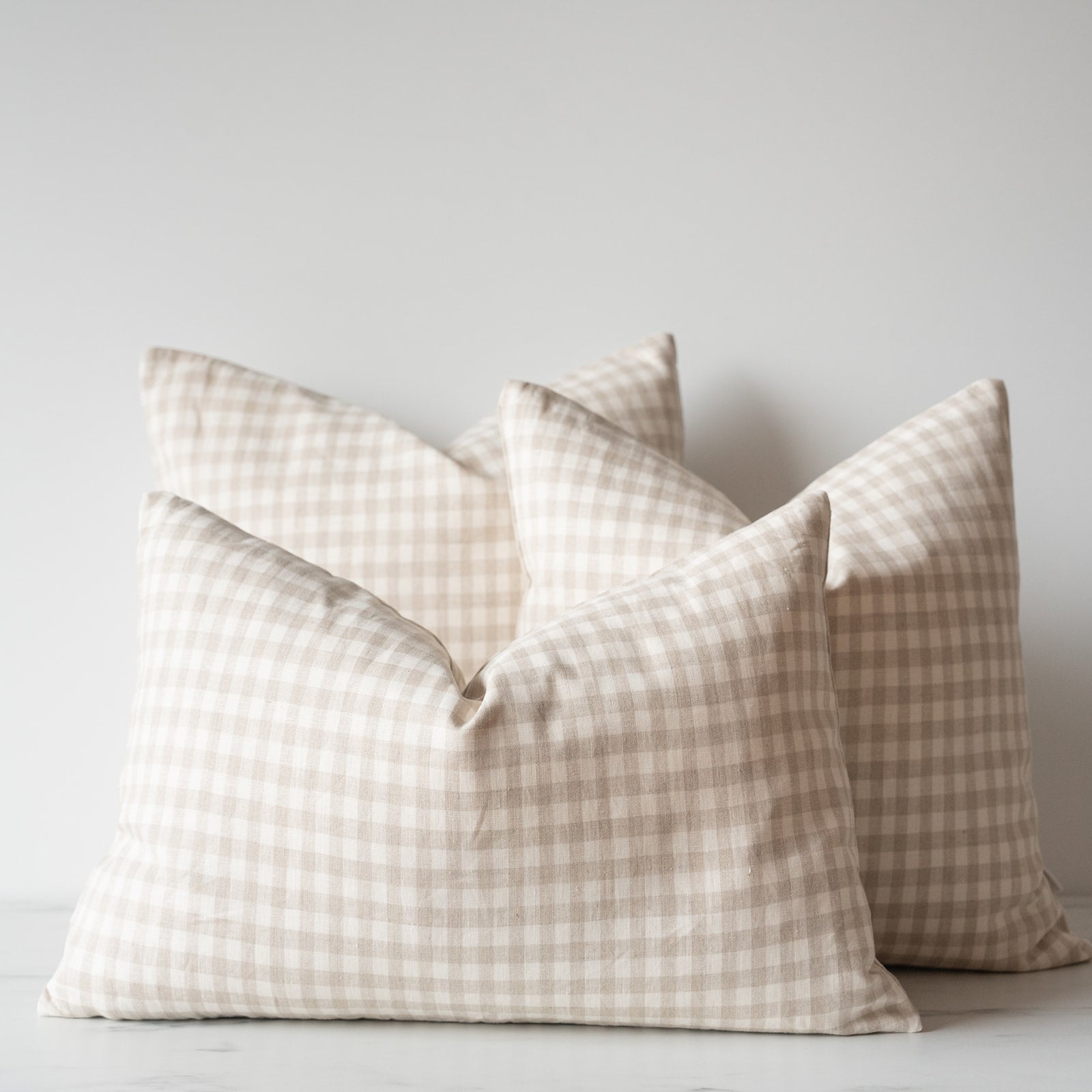 Beige Gingham linen pillow covers in various sizes