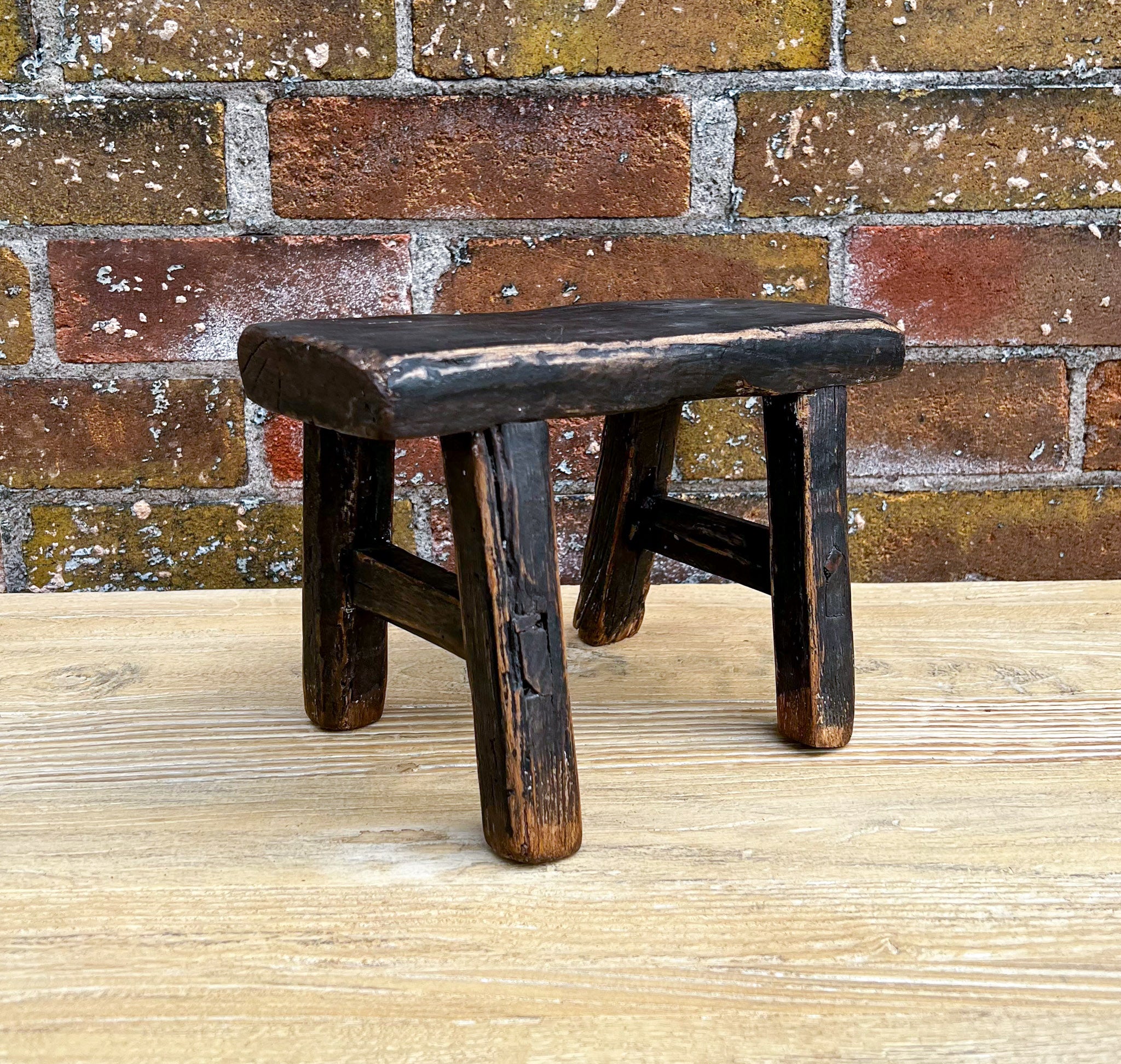 Petite Black Elm Wood Stool - Rug & Weave