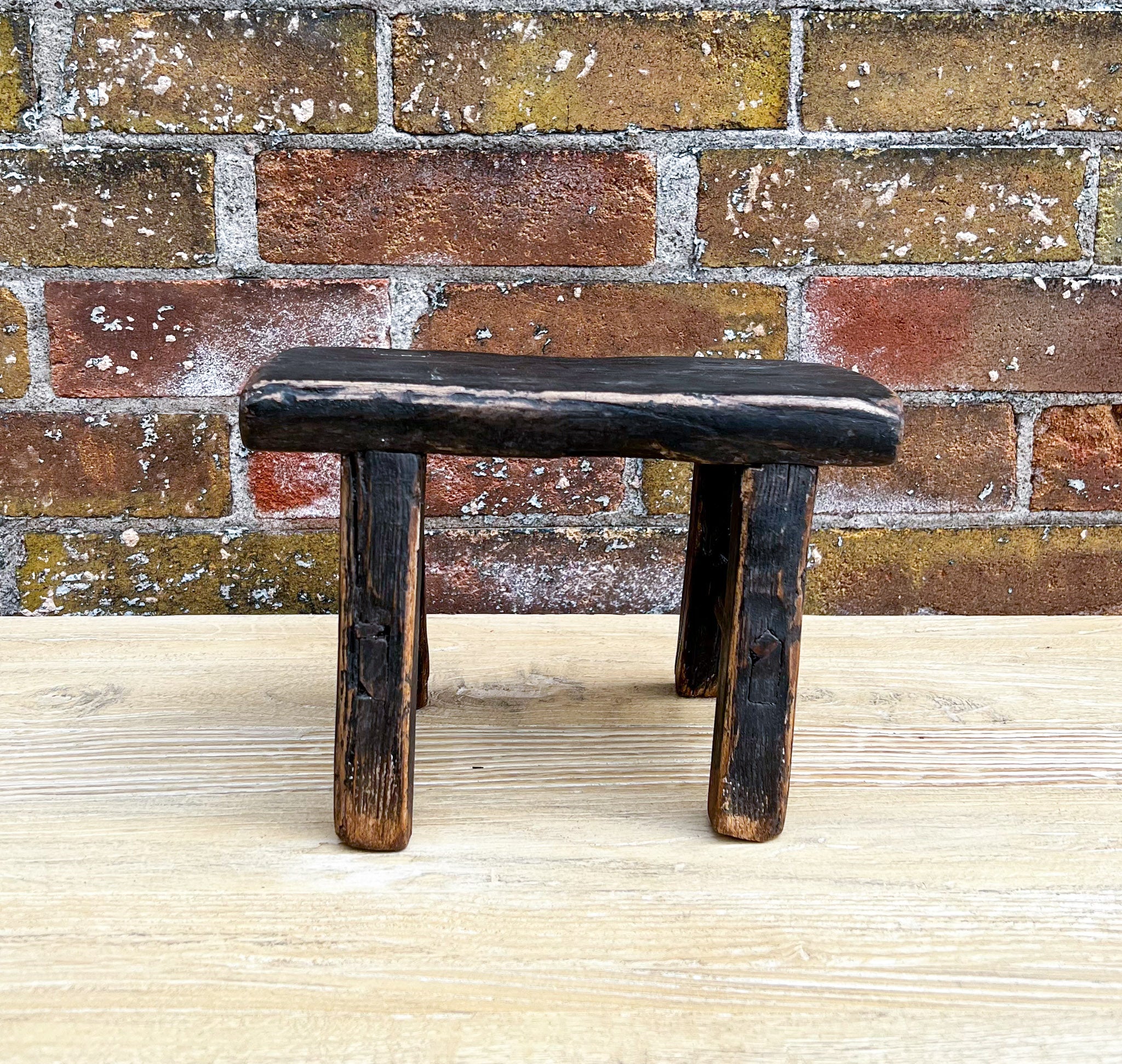 Petite Black Elm Wood Stool - Rug & Weave