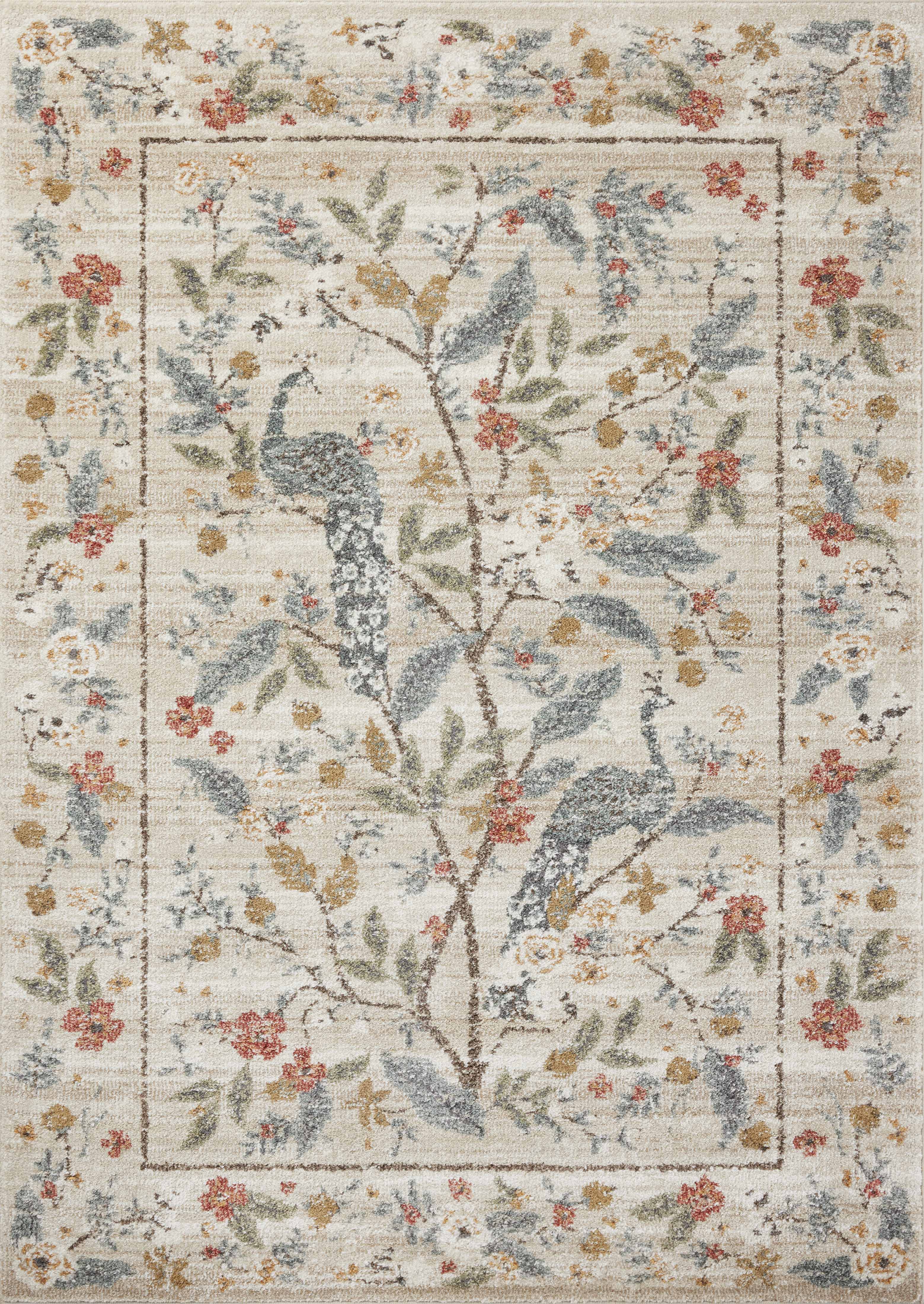 Rifle Paper Co. x Loloi Laurel Peacock Garden Cream Rug 0-RUGS-patterned Loloi