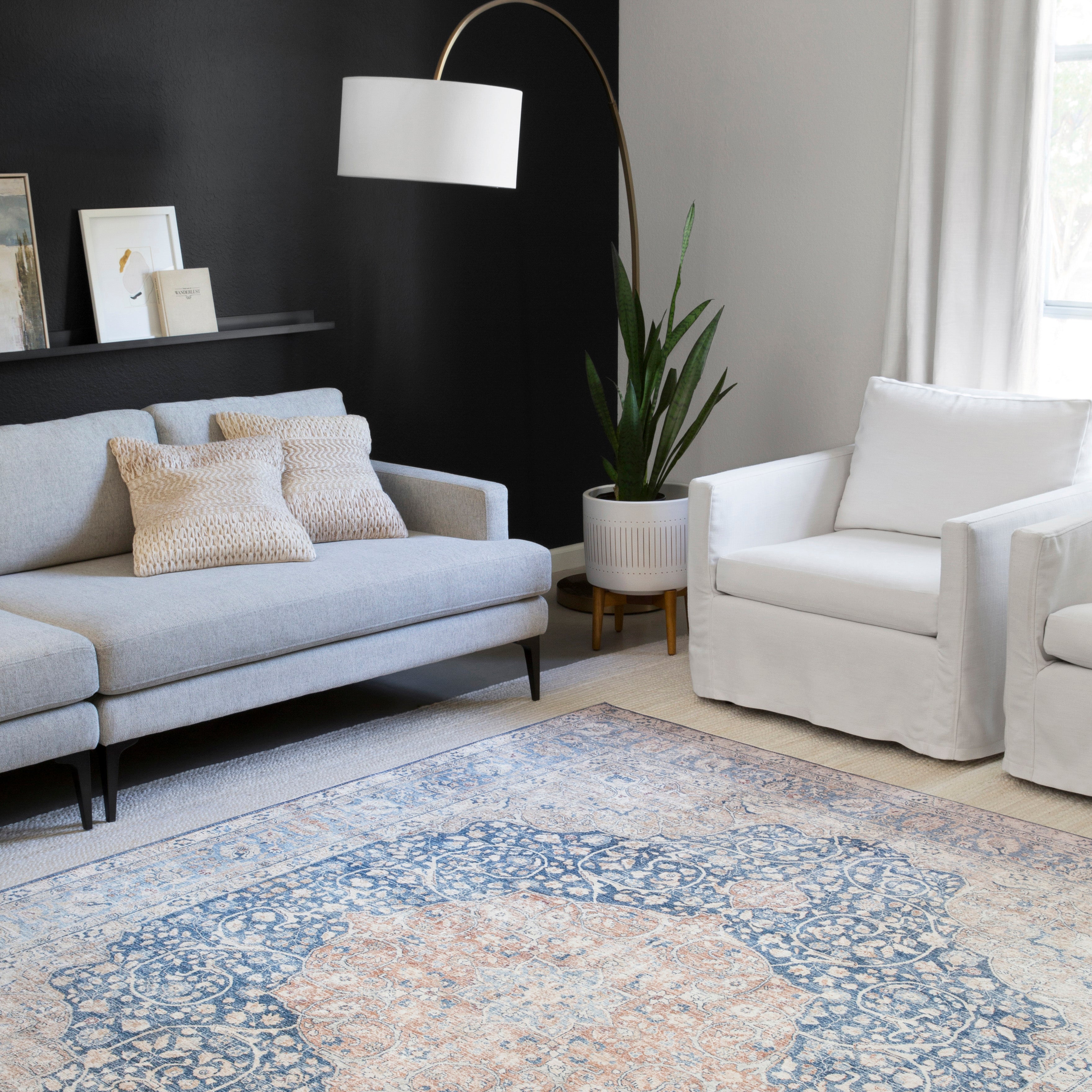Loloi Layla Blue / Tangerine Rug RUGS - patterned Loloi