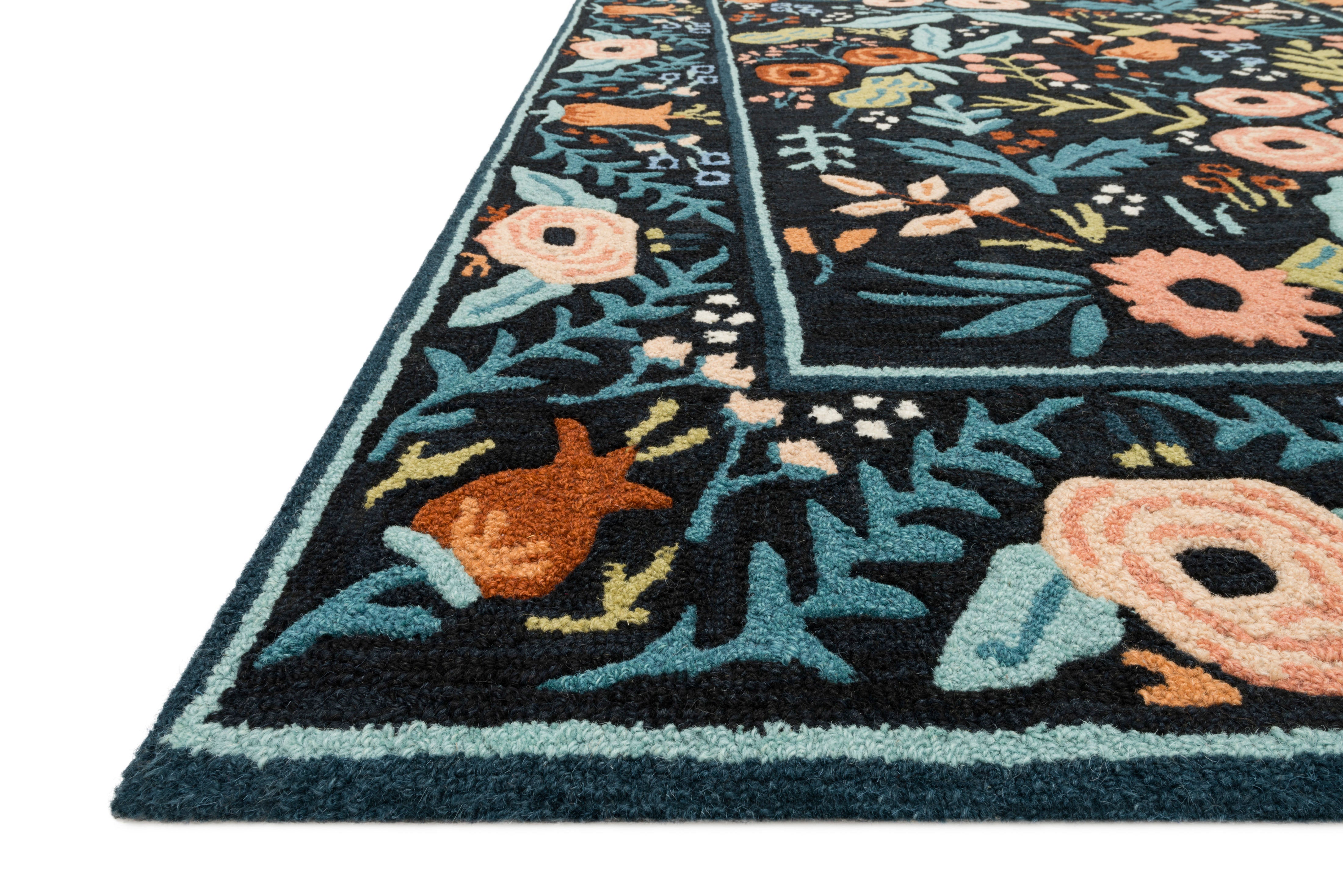 Rifle Paper Co. x Loloi Les Fleurs Black Rug 1-RUGS-wool rugs Loloi
