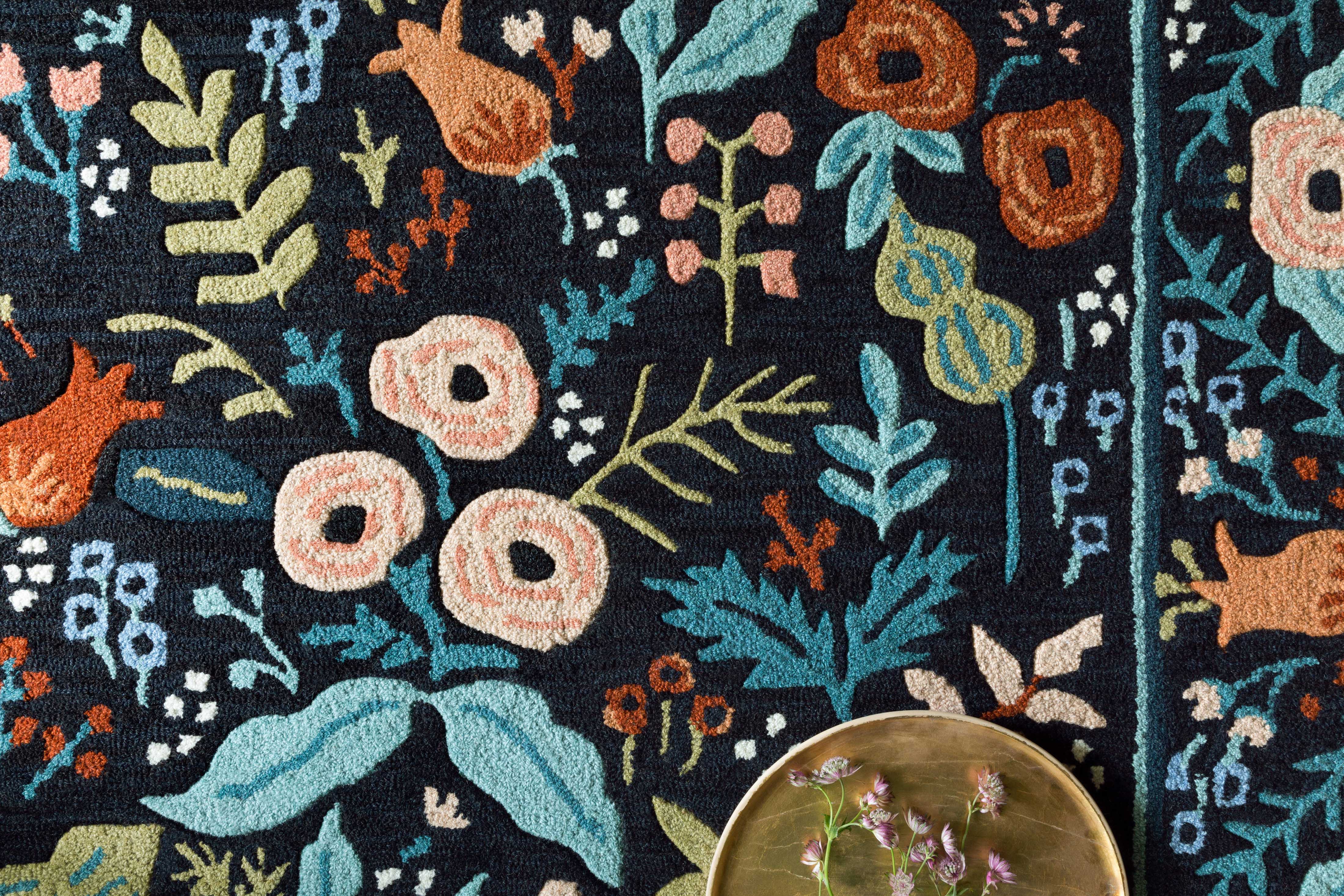 Rifle Paper Co. x Loloi Les Fleurs Black Rug 1-RUGS-wool rugs Loloi