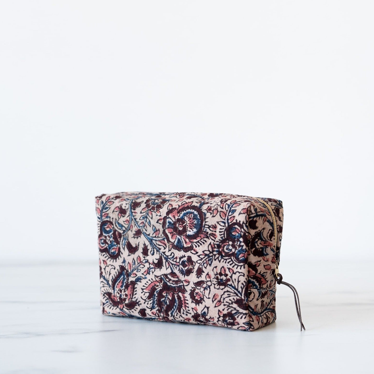 Floral block print everyday toiletry bag