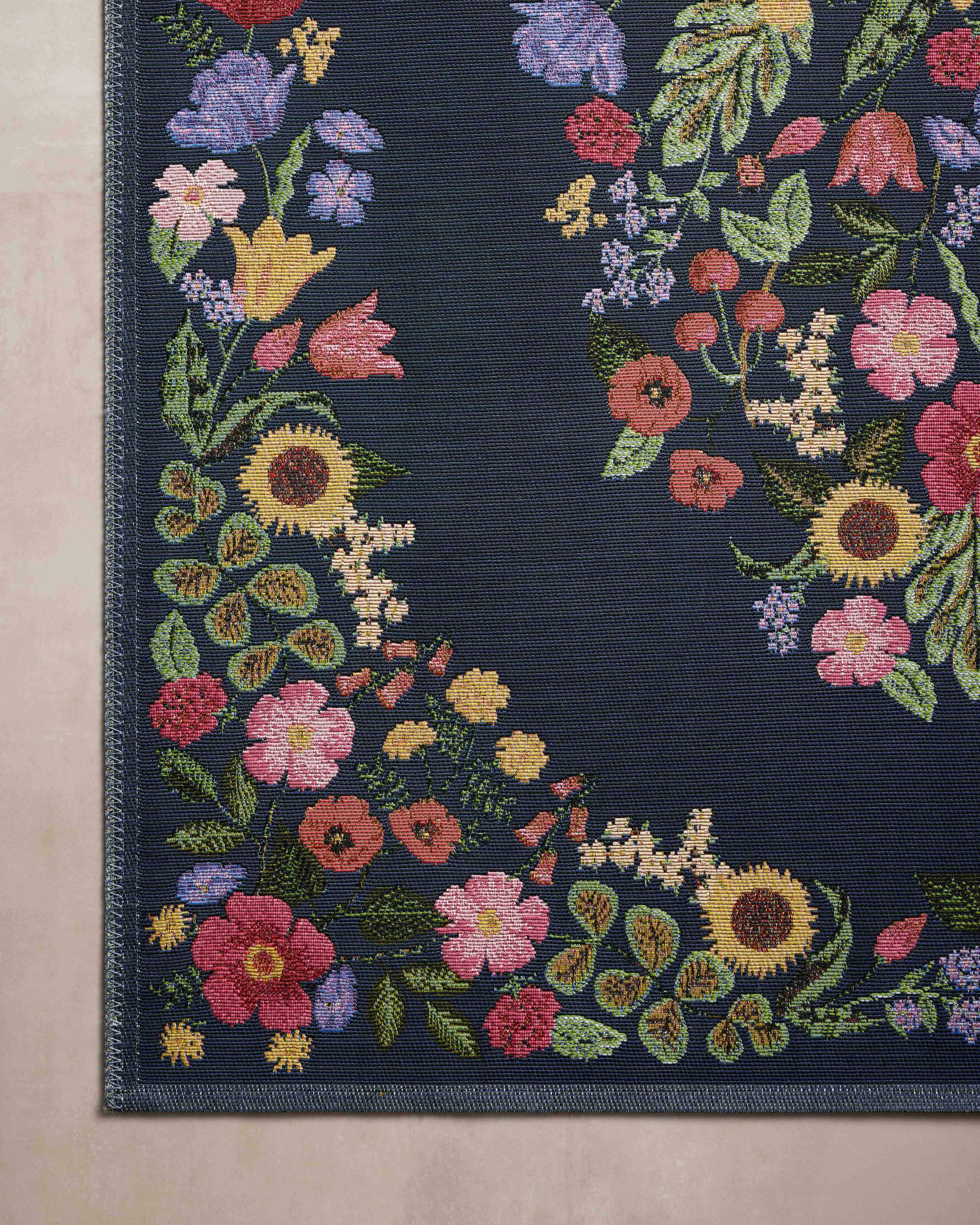 Rifle Paper Co. x Loloi Perennial Blossom Navy Rug 5-Rugs - indoor/outdoor Loloi