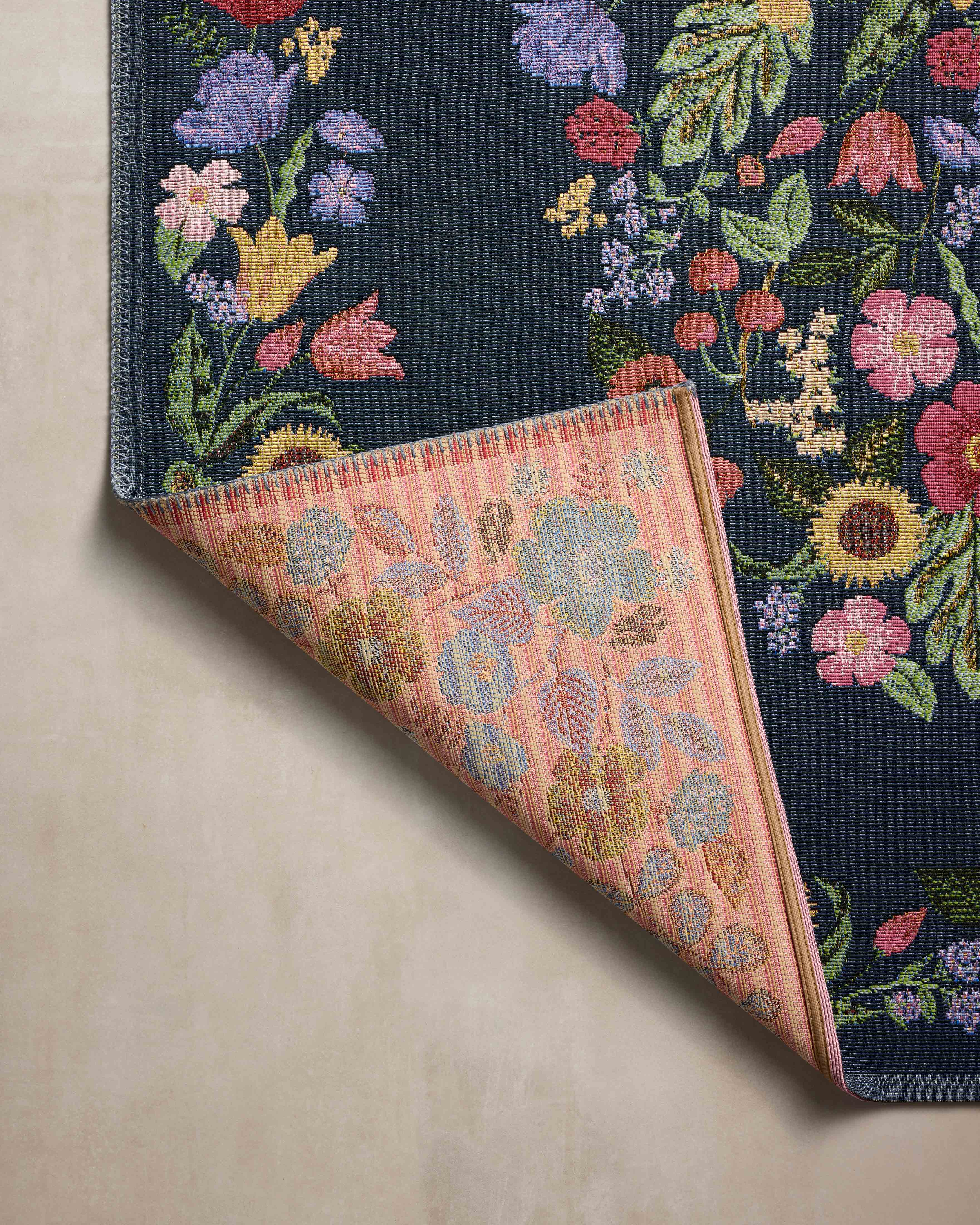 Rifle Paper Co. x Loloi Perennial Blossom Navy Rug 5-Rugs - indoor/outdoor Loloi