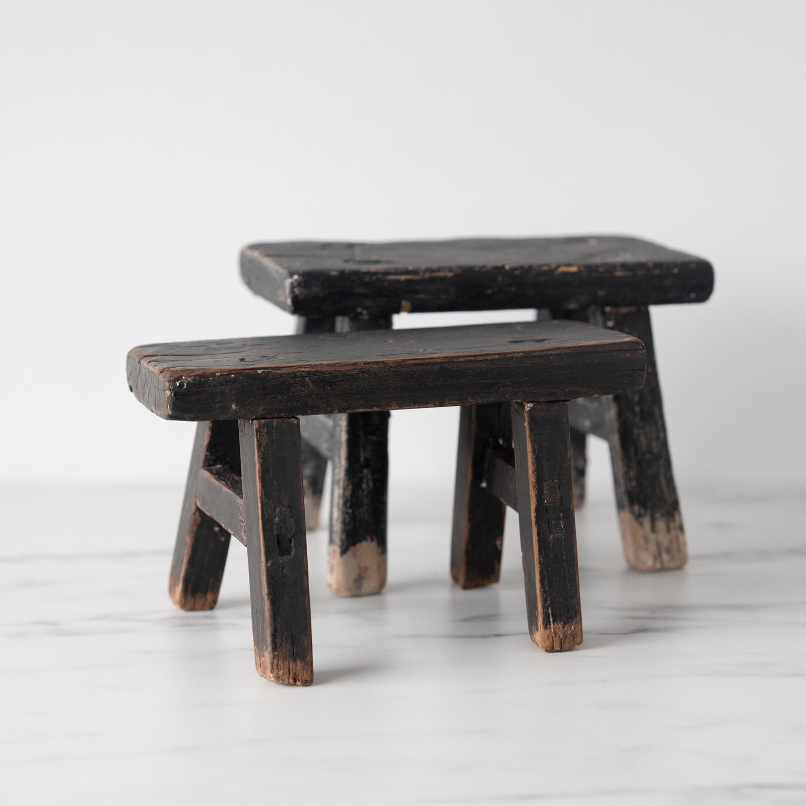 Petite Black Elm Wood Stool - Rug & Weave