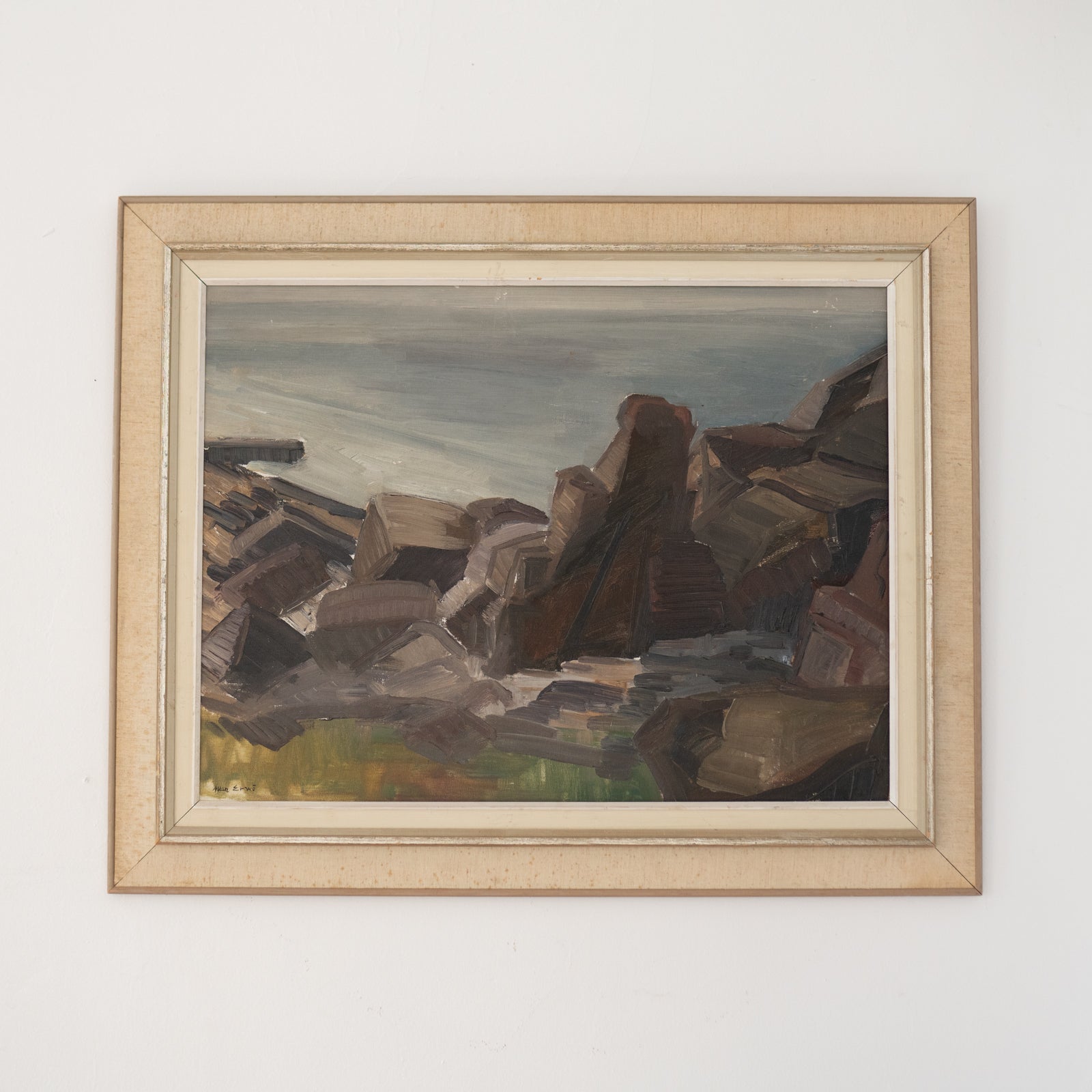 "Rocky Shoreline" Vintage Painting - Rug & Weave