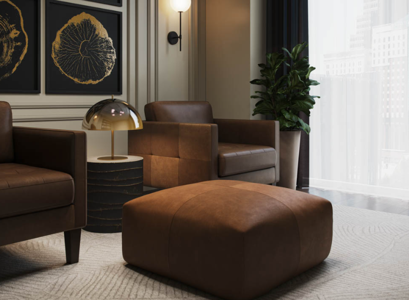 Ellie Ottoman / Cognac Leather 6 - FURNITURE - ottoman Sunpan