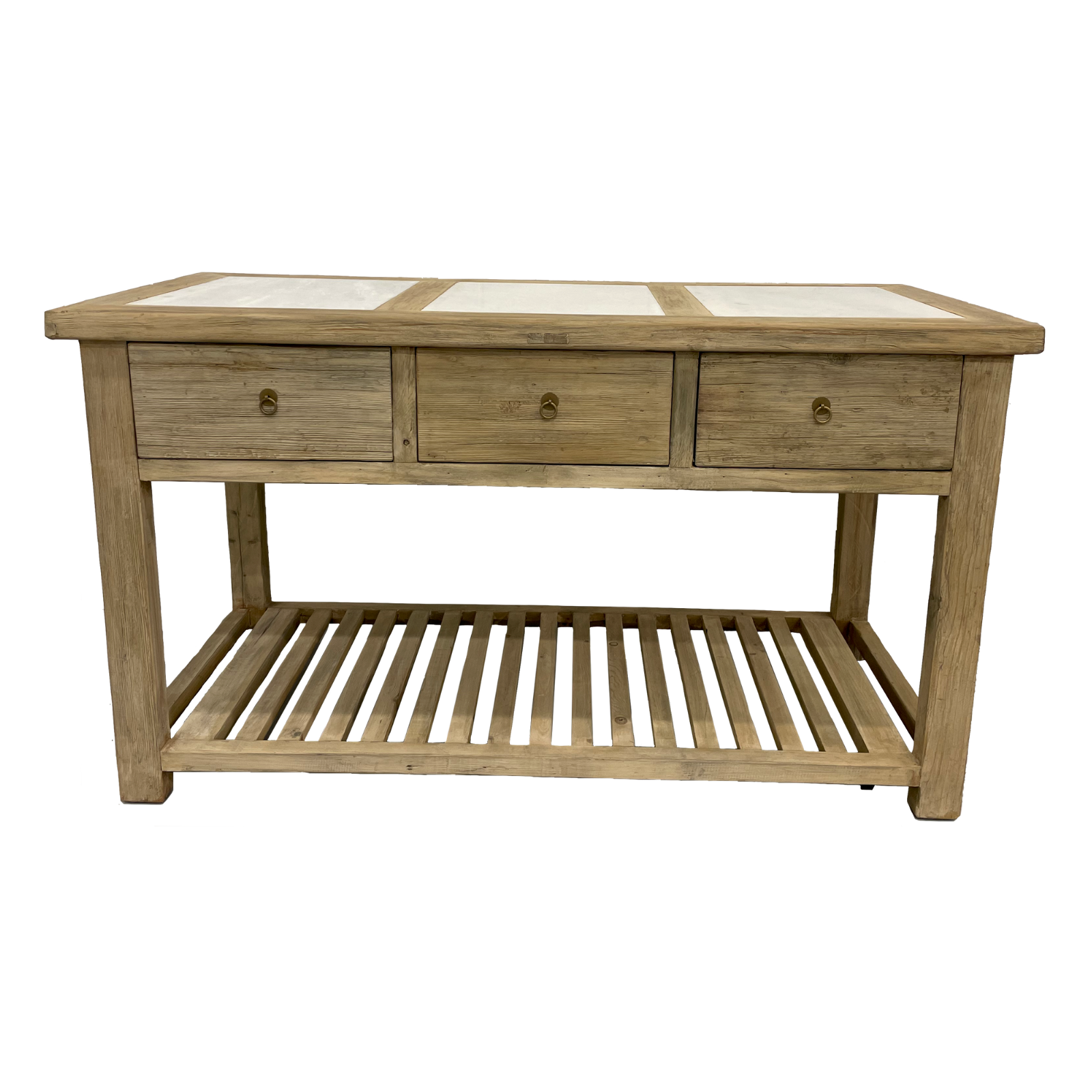 FLOOR MODEL - Sawyer Reclaimed Wood Island with Marble inserts FURNITURE - floor model Hauer Market