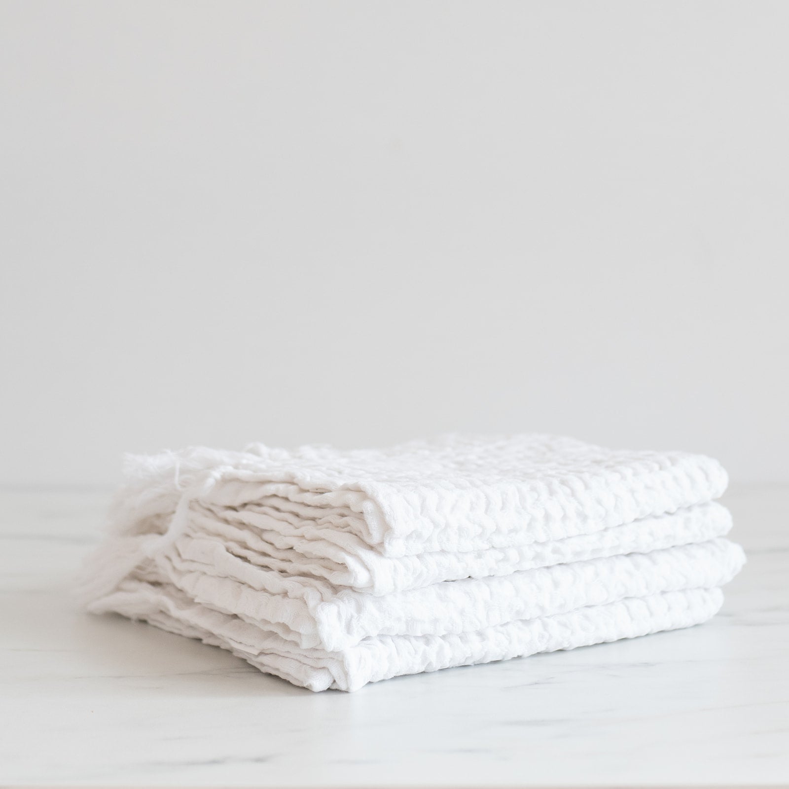 White Waffle Cotton Fringe Towels - Rug & Weave