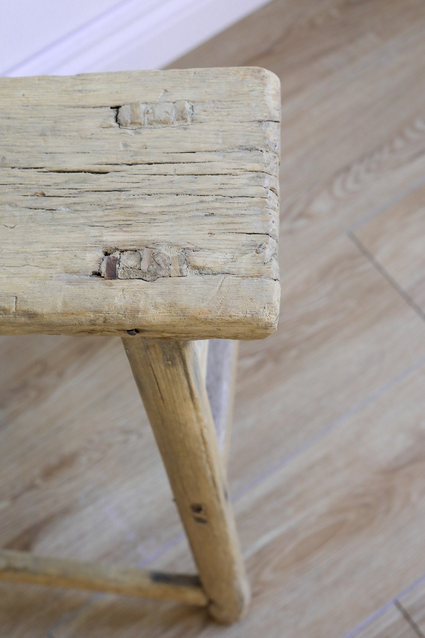 Mabel Vintage Elm Wood Accent Table/Stool - Natural 5-VINTAGE-end table Hauer Market